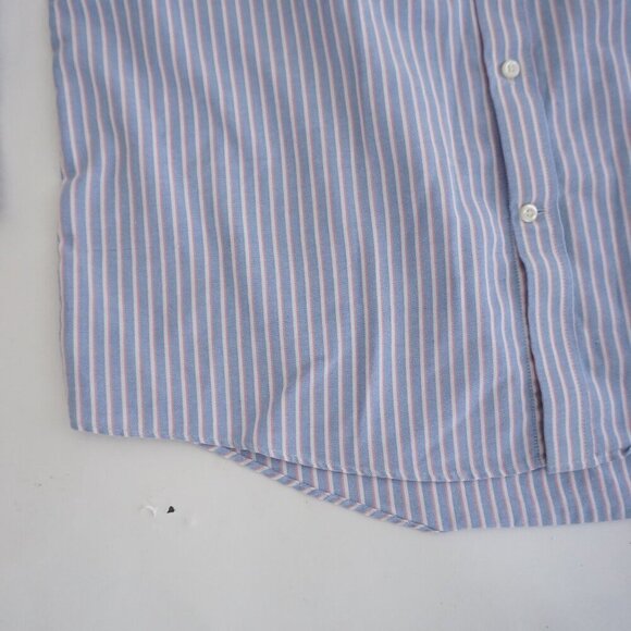 Stafford Blue White Pinstripe Wrinkle-Free Oxford Regular Fit Button Dress Shirt - Picture 7 of 10